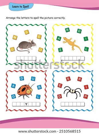 Learn to spell. Worksheet for preschool education. Learn to read and write. word formation, word matching, vocabulary building, literacy development, phonics awareness, early reading and writing skill