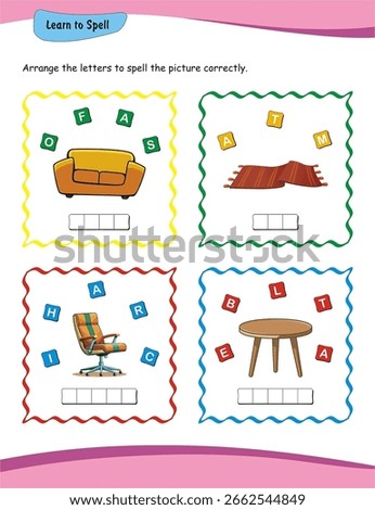 Learn to spell. Worksheet for preschool education. Learn to read and write. Phonics worksheets. Rhyming words.
