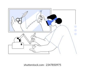 Aprender cirugía en la ilustración abstracta del vector de concepto VR. Los trabajadores médicos estudian cirugía usando modelos 3D, realidad virtual y aumentada, tecnología moderna, metáfora abstracta de innovación en salud.