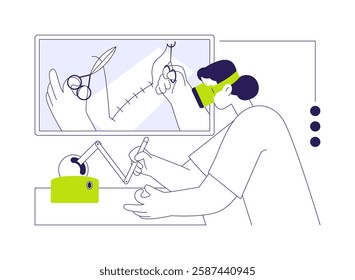 Learn surgery in VR abstract concept vector illustration. Medical workers study surgery using 3D models, virtual and augmented reality, modern technology, healthcare innovation abstract metaphor.