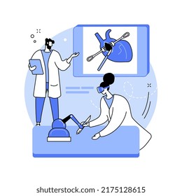 Lernen Sie Operationen in VR-isolierten Cartoon-Vektorgrafiken. Mediziner studieren Chirurgie mit 3D-Modellen, virtuelle und erweiterte Realität, moderne Technologie, Innovation im Gesundheitswesen, Vektorgrafik.