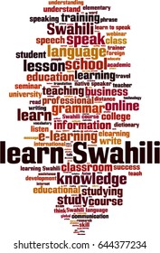 Learn Swahili word cloud concept. Vector illustration