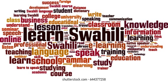 Learn Swahili word cloud concept. Vector illustration