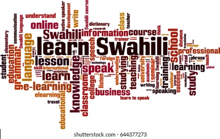 Learn Swahili word cloud concept. Vector illustration