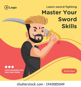 Aprende diseño de pancartas de lucha de espadas. Ilustración gráfica vectorial.