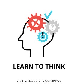 Learn to think icon, flat thin line vector illustration, for graphic and web design.