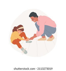Learn to tie laces abstract concept vector illustration. Teaching kid to tie laces, learning to get dressed, making knot skill, self-care kindergarten exercise, early education abstract metaphor. svg