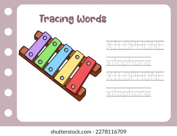 learn to trace the word of xylophone