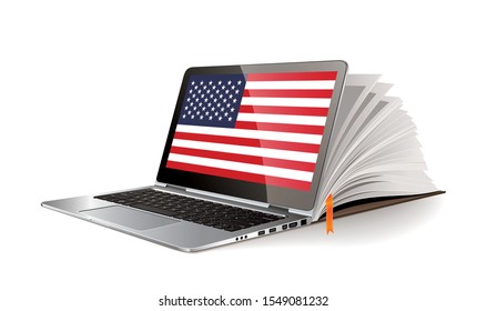 Learn in USA - elearning concept - computer as book idea 