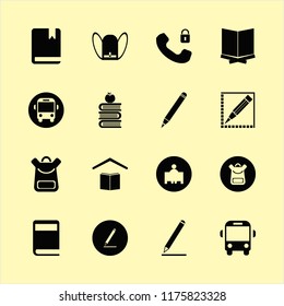 learn vector icons set. with school, book, security telephone and pencil in set