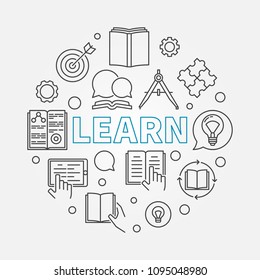 Learn vector round concept education illustration in thin line style