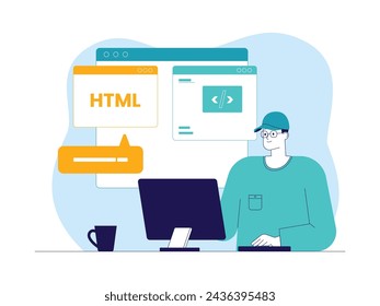 Learn web development with coding, vector illustration.