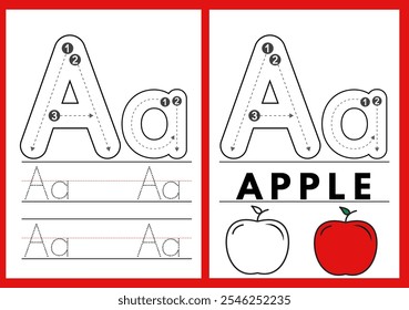 Learn to Write the Letter A Worksheet with Apple Illustration