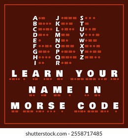 Learn Your Name In Morse Code Day to celebrate on January 11th. Morse codes with bold text in frame on brown background.