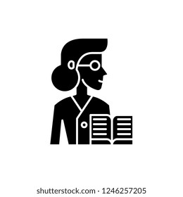 Learned black icon, vector sign on isolated background. Learned concept symbol, illustration 