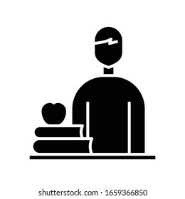 Icono negro del estudiante, ilustración conceptual, símbolo plano vectorial, signo de glifo.