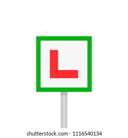 learner driver plate sign on pillar. concept of learning for chauffeur or badge for vehicle control education or exam. cartoon simple style trend modern training logo graphic art design element