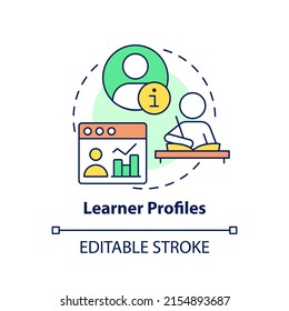 Learner profiles concept icon. Detailed students records. Personalized education abstract idea thin line illustration. Isolated outline drawing. Editable stroke. Arial, Myriad Pro-Bold fonts use