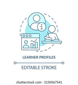 Learner profiles turquoise concept icon. Students records. Personalized education abstract idea thin line illustration. Isolated outline drawing. Editable stroke. Arial, Myriad Pro-Bold fonts use