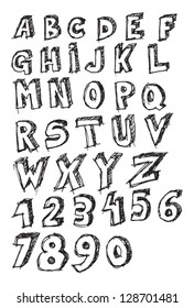 Learning ABC, handwritten alphabet on a piece of paper.