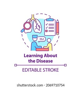 Learning about disease concept icon. Pulmonary awareness abstract idea thin line illustration. Respirtory illness symptoms and treatment. Vector isolated outline color drawing. Editable stroke