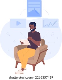 Learning about investment online flat concept vector spot illustration. Editable 2D cartoon character on white for web design. Educational materials creative idea for website, mobile, magazine