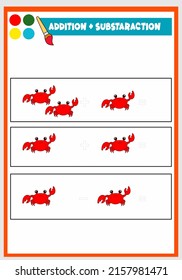 learning addition and subs traction for kids cute crab