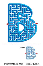 Learning alphabet activity - letter B three-dimensional maze. Use it as is or add fun cartoon characters. Answer included.