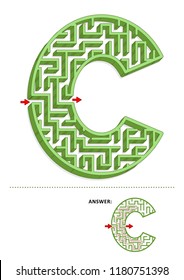 Learning alphabet activity - letter C three-dimensional maze. Use it as is or add fun cartoon characters. Answer included.