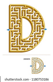 Learning alphabet activity - letter D three-dimensional maze. Use it as is or add fun cartoon characters. Answer included.