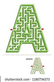 Learning alphabet activity - letter A three-dimensional maze. Use it as is or add fun cartoon characters. Answer included.