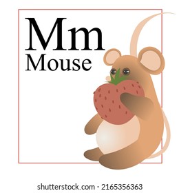 Learning the alphabet. Children's education. Letter M. Mouse. Vector graphics