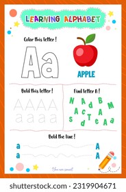 Learning alphabet with tracing finding and coloring letters for kids
