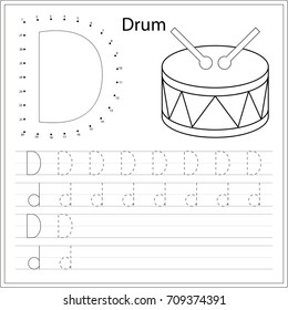 Learning alphabet. Worksheet. Game for kids, children. Learning a letter .  Painting page.  Vector illustration. 