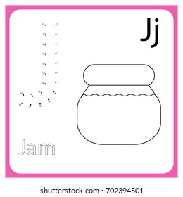 Learning alphabet. worksheet  for preschool children, kids. Learning a letter J .  Painting page.  Vector illustration. 