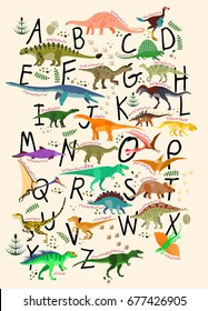 Learning Alphabets With Dinosaurs. ABC Dinosaurs.