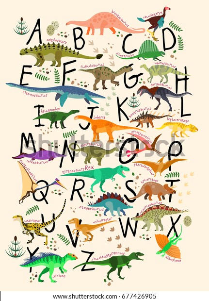 恐竜とのアルファベットの学習abc恐竜 のベクター画像素材 ロイヤリティフリー