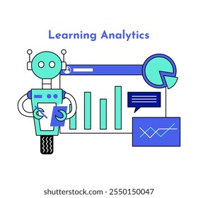 ícone Análise de Aprendizagem. Ícone Inteligência Artificial na Educação. Ilustração do ícone de e-learning. Educação e aprendizagem com IA.