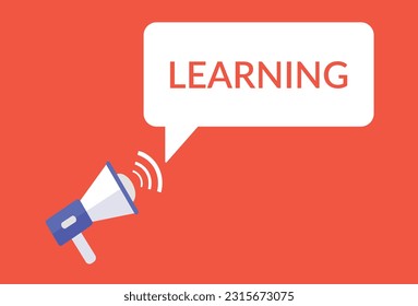 Learning announcement speech bubble with megaphone, Learning text speech bubble vector illustration