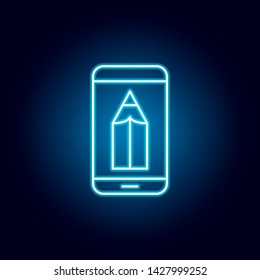 learning, app, smartphone outline icon in neon style. elements of education illustration line icon. signs, symbols can be used for web, logo, mobile app, UI, UX