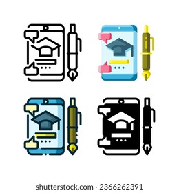 Learning application icon represented by smartphone, graduation cap and pen