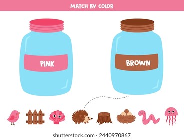 Learning basic colors for preschool kids. Sort by color. Pink or brown.