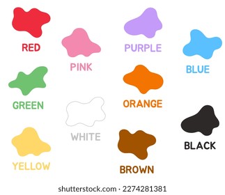 Learning basic colors for preschoolkindergarten kids with their names. Set of colored spots on the white background. Educational set for children and toddlers.