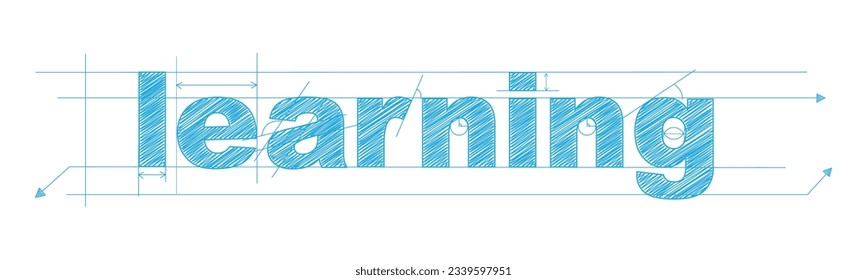 LEARNING blue vector draft text banner