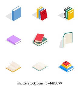 Learning book icons set. Isometric 3d illustration of 9 learning book vector icons isolated on white background