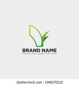 learning book plant leaf tree line logo template vector illustration