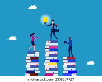 Learning for business success. Business team with stacks of books