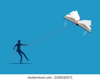 Learning. Businessman pulling a book