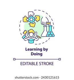 Learning by doing multi color concept icon. Hands-on education. Experiential learning strategies. Activities. Round shape line illustration. Abstract idea. Graphic design. Easy to use in presentation