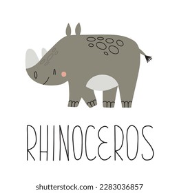 Learning cards for kids. Animals. Rhinoceros. Educational worksheets for kids. Preschool activity.